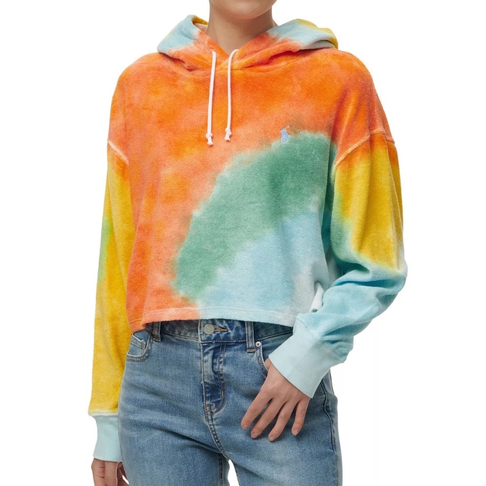 Polo Ralph Lauren Womens Tie Dye Cropped Hoodie - Multi Size L NWT